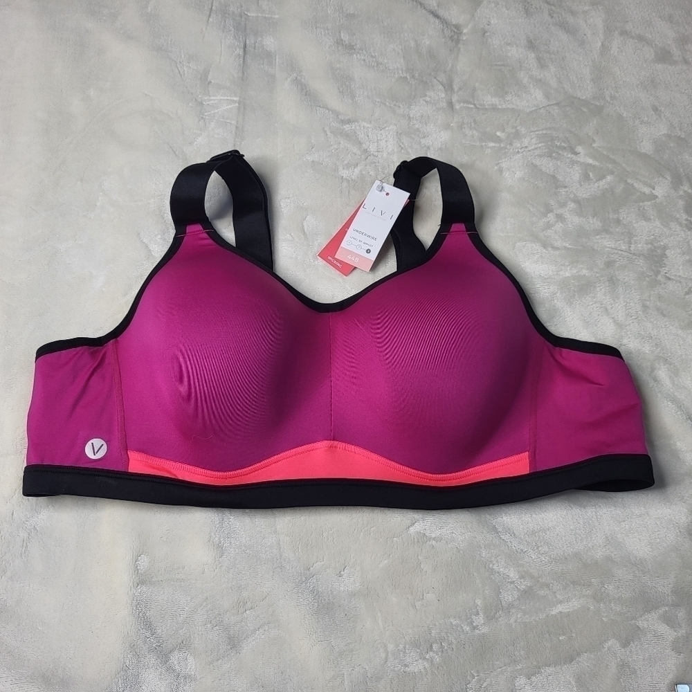 44B Livi High Impact Sports Bra with Underwire. Pink, black.